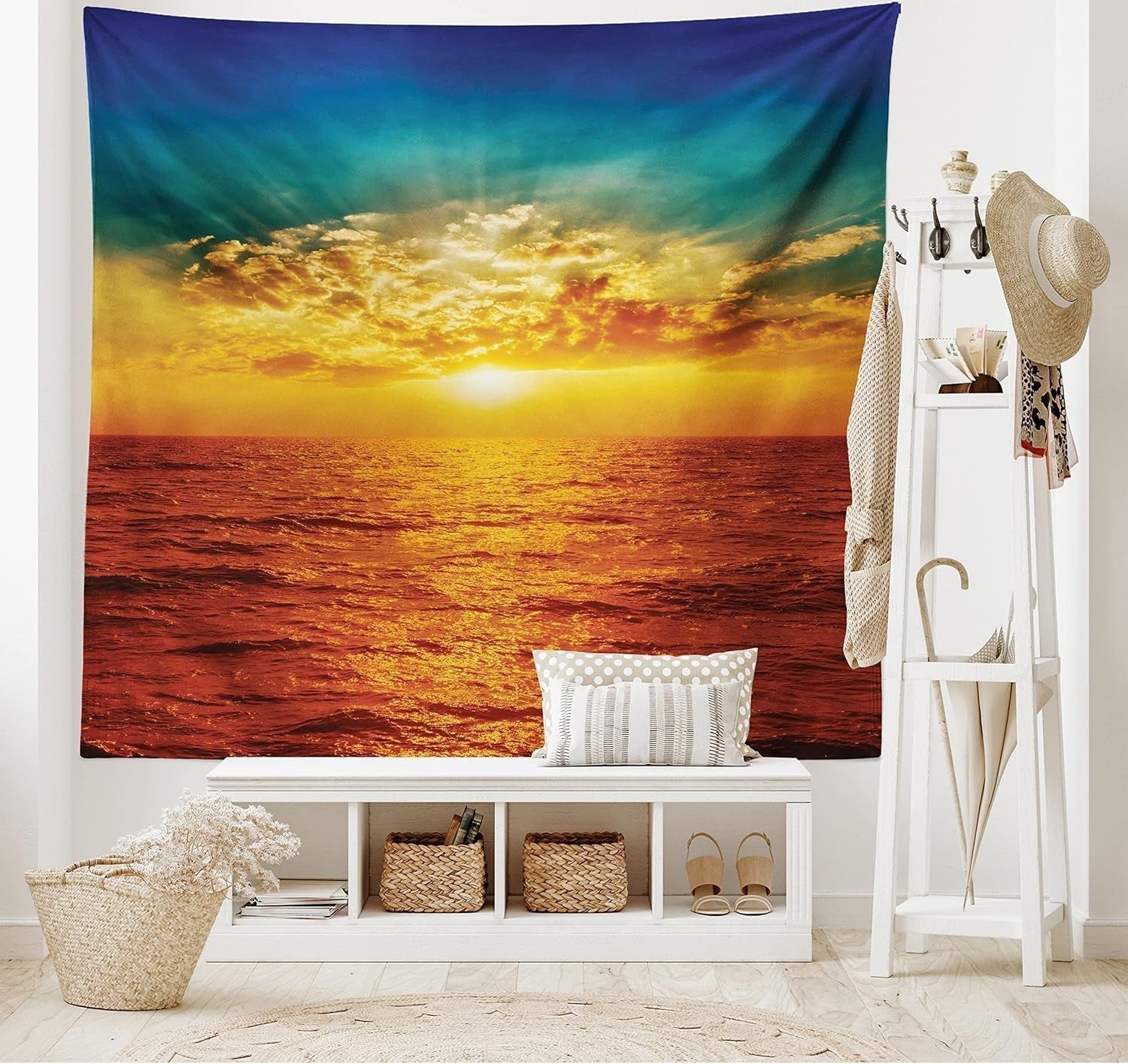 Wandteppich Abakuhaus Fernweh Tierkarte der Welt Zeichnungen Zuhause – Accessoires und Dekorationen Naty Shop Tan 150 L x 110 B cm
