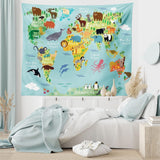 Wandteppich Abakuhaus Fernweh Tierkarte der Welt Zeichnungen Zuhause – Accessoires und Dekorationen Naty Shop