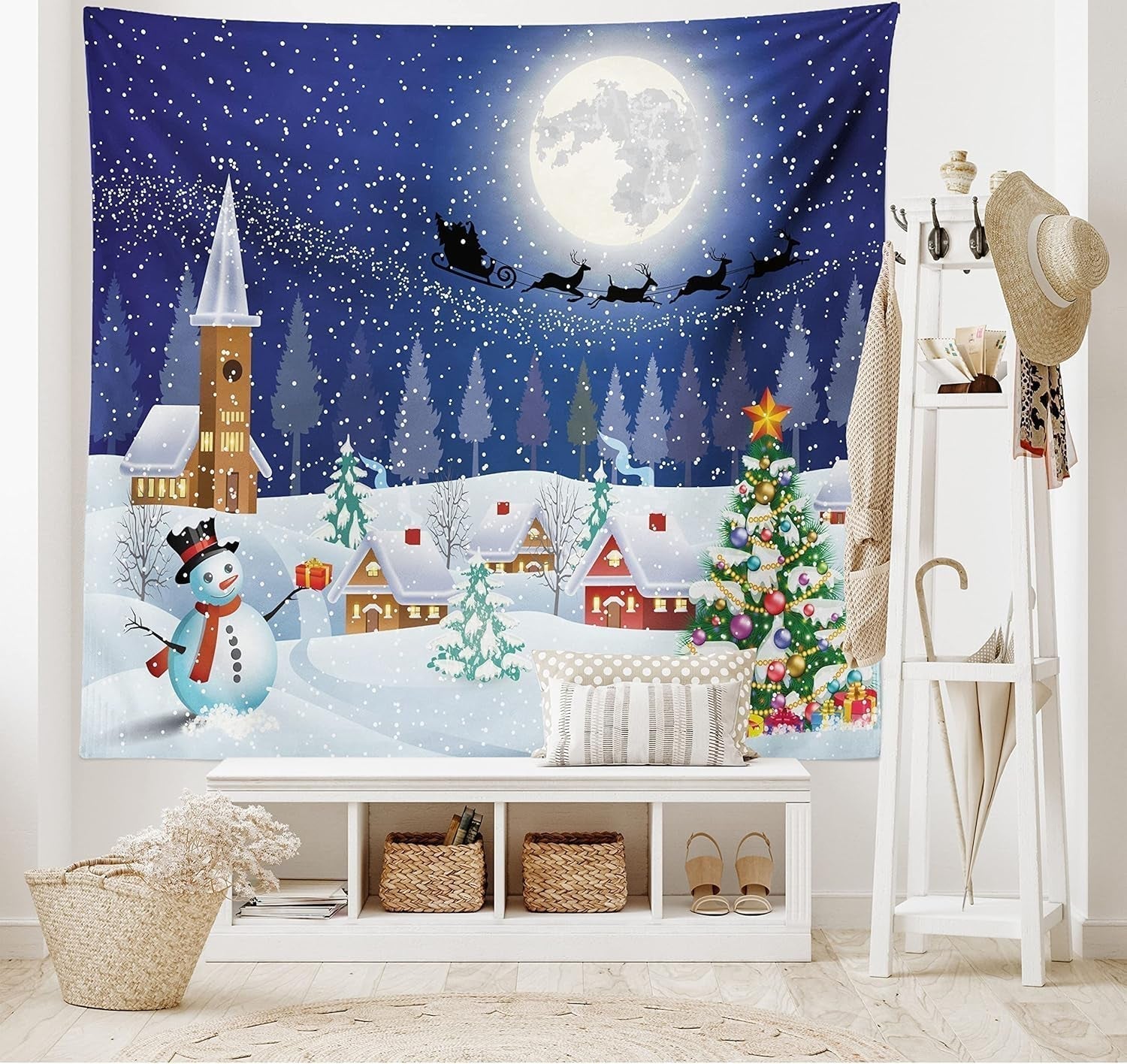 Wandteppich Abakuhaus Fernweh Tier Weltkarte Zeichnungen Zuhause – Accessoires und Dekorationen Naty Shop Blau weiß 150 L x 110 B cm