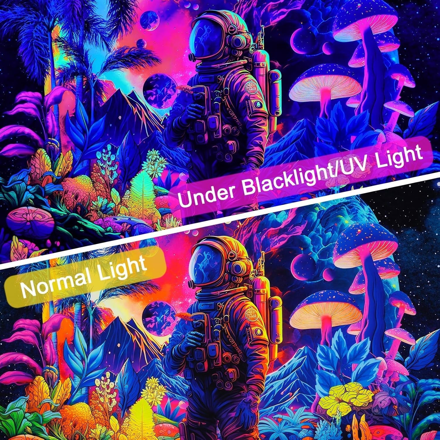 Wandteppich Alishomtll Schwarzlicht Astronautenpilz fluoreszierend botanisch Zuhause – Accessoires und Dekorationen Naty Shop
