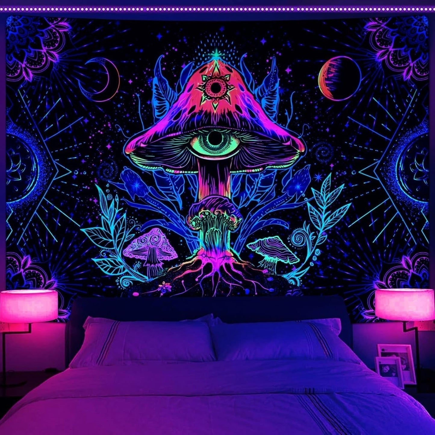 Wandteppich Alishomtll fluoreszierender Pilz Schwarzlicht-Mandala Zuhause – Accessoires und Dekorationen Naty Shop Multi 150 L x 130 B cm