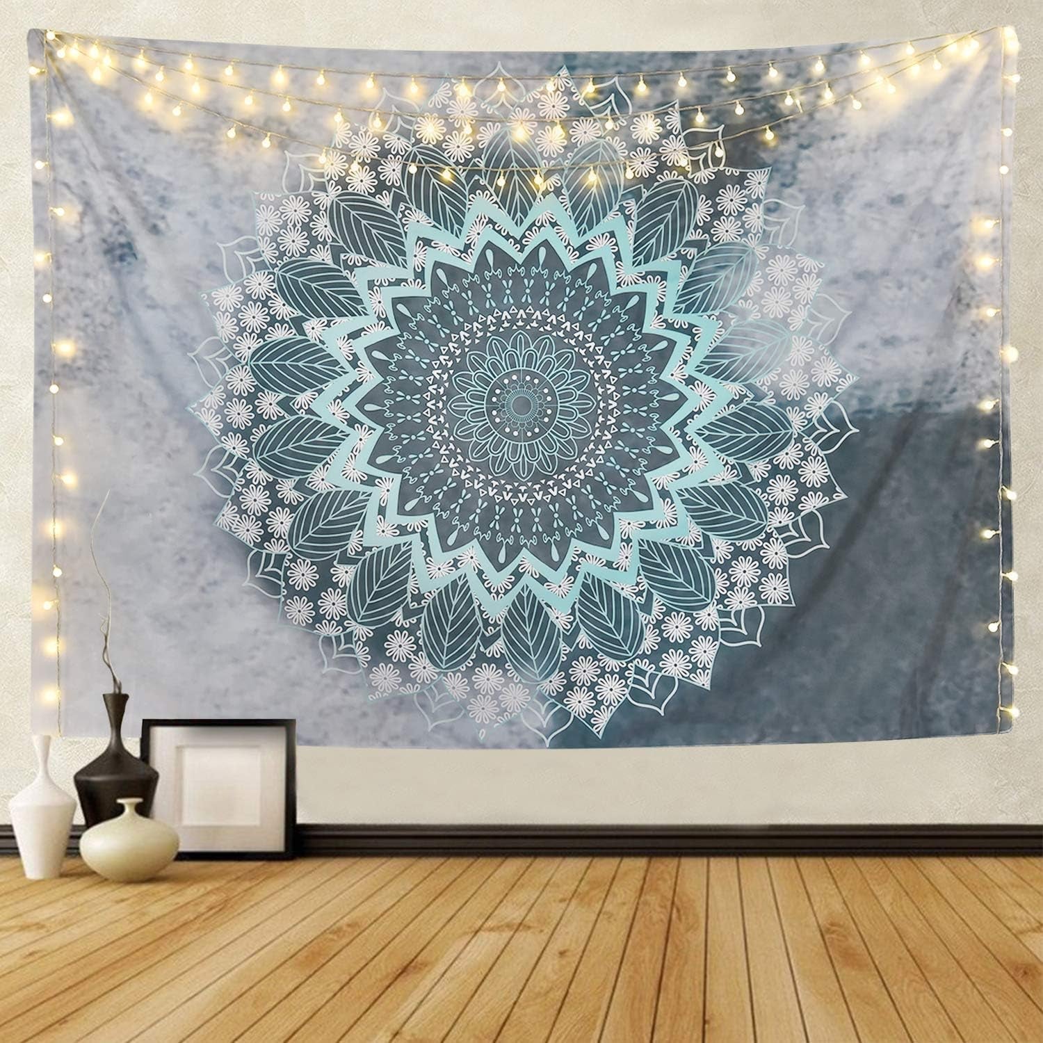 Wandteppich Alishomtll, indisches Mandala, Yoga-Hippie-Tuch, Zuhause – Accessoires und Dekorationen, Naty Shop, 1 Mandala (grau + blau), 235 L x 235 B cm