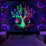 Wandteppich Alishomtll Tree Life fluoreszierende Sonne und Mond Zuhause – Accessoires und Dekorationen Naty Shop Multi 210L x 150B cm