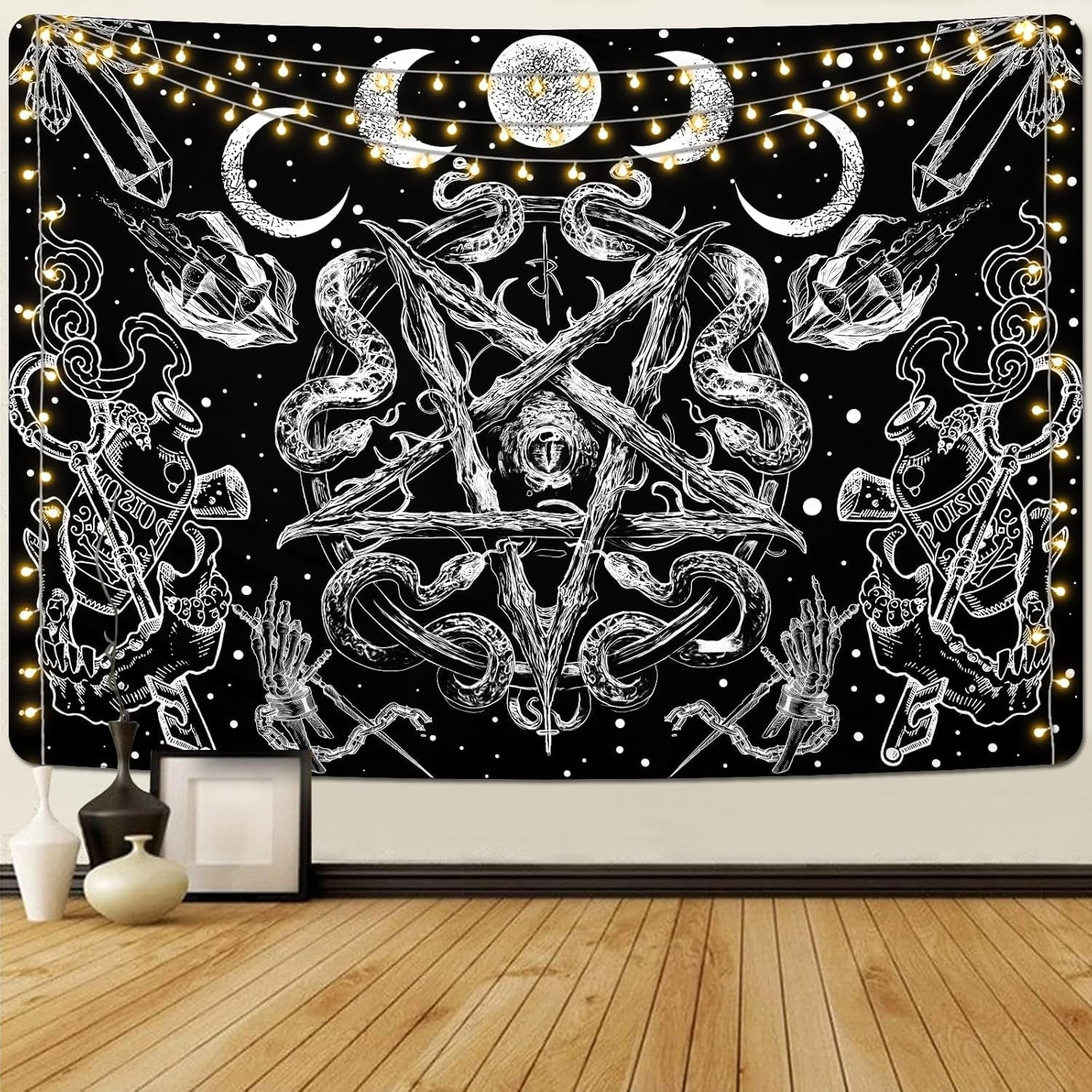 Wandteppich Alishomtll, Hexenschlange, ästhetisch, Gothic, Pentagramm, Wand, Zuhause – Accessoires und Dekorationen, Naty Shop, Pentagramm, 210 L x 150 B cm