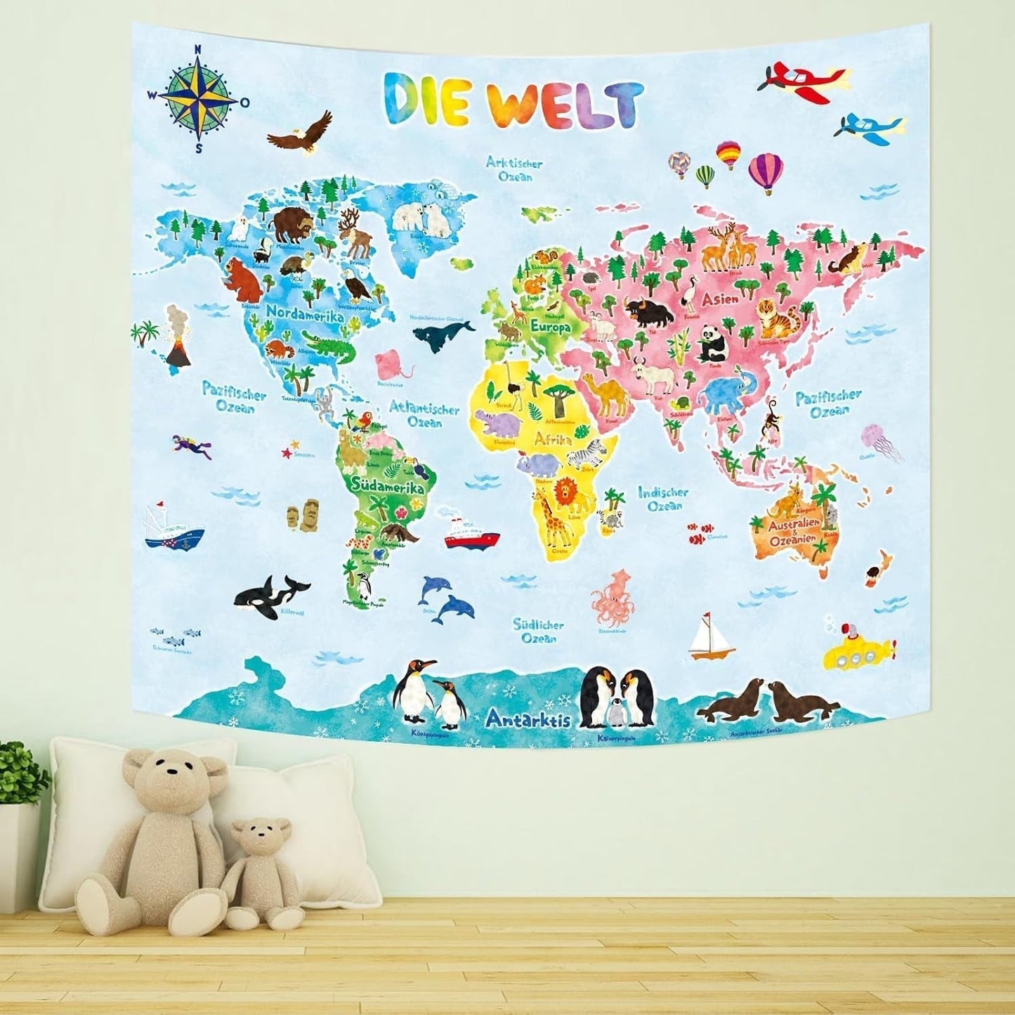 Bashom Wandteppich Deutsche Tierweltkarte für Kinder Zuhause - Accessoires und Dekorationen Naty Shop