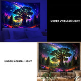 Wandteppich Schwarzlichtwald psychedelisch Natur Baum Sterne Galaxie Zuhause – Accessoires und Dekorationen Naty Shop