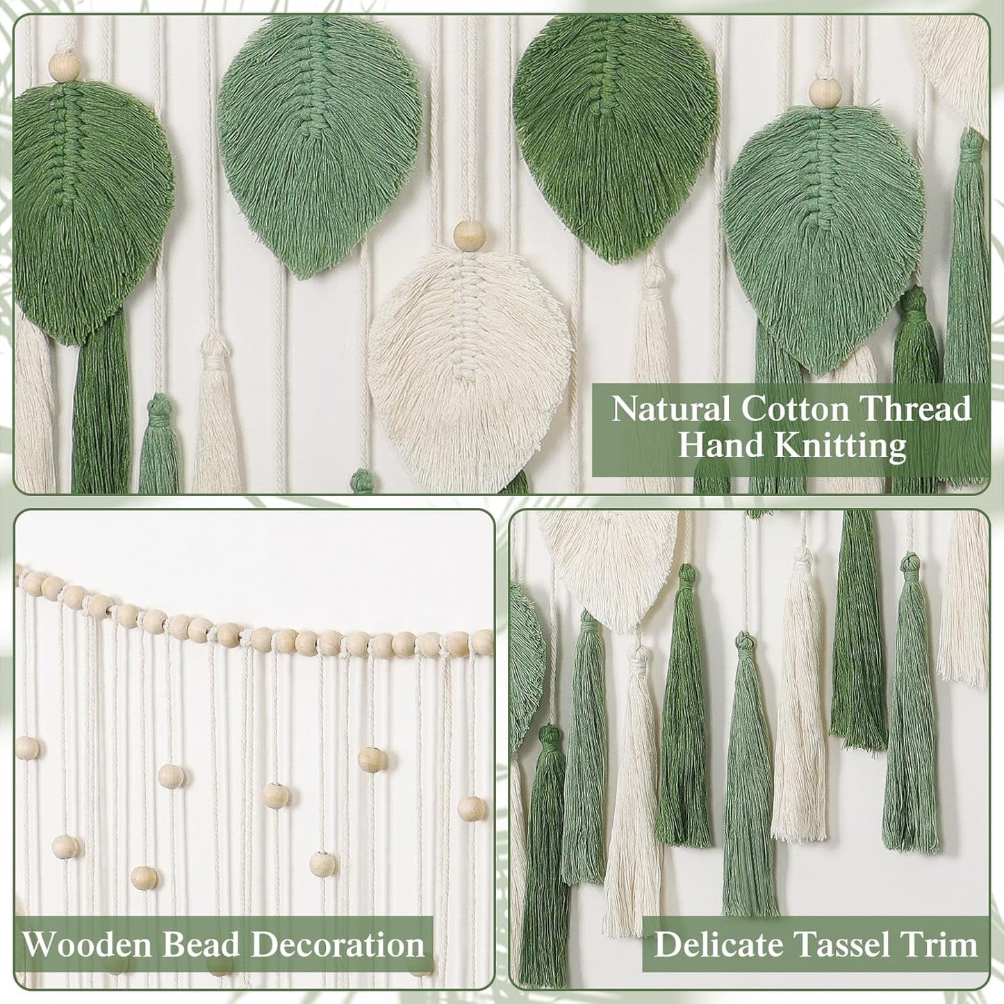 Dremisland Wandteppich, groß, beige, grüne Blätter, Quasten, Zuhause – Accessoires und Dekorationen, Naty Shop