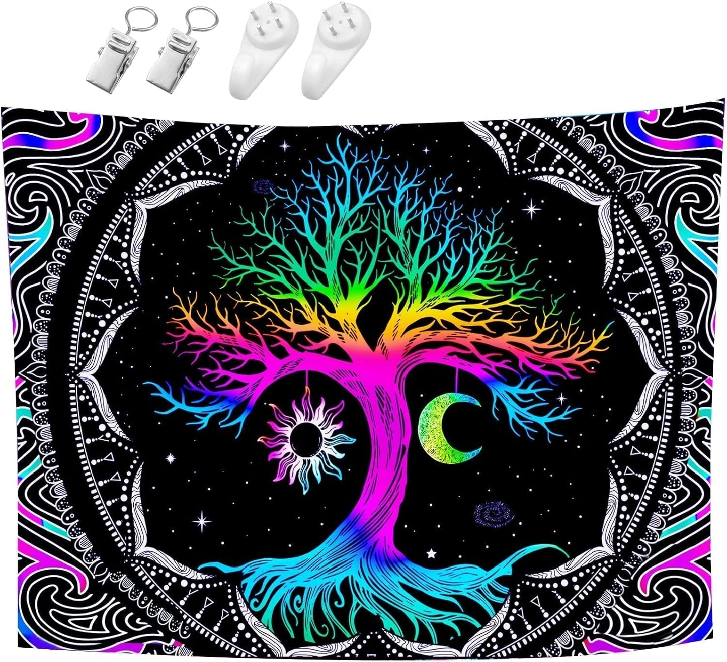 Wandteppich, fluoreszierender Baum, Leben, psychedelischer Mond, Zuhause – Accessoires und Dekorationen, Naty Shop