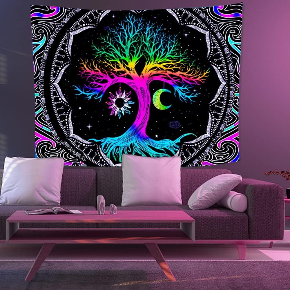 Wandteppich, fluoreszierender Baum, Leben, psychedelischer Mond, Zuhause – Accessoires und Dekorationen, Naty Shop
