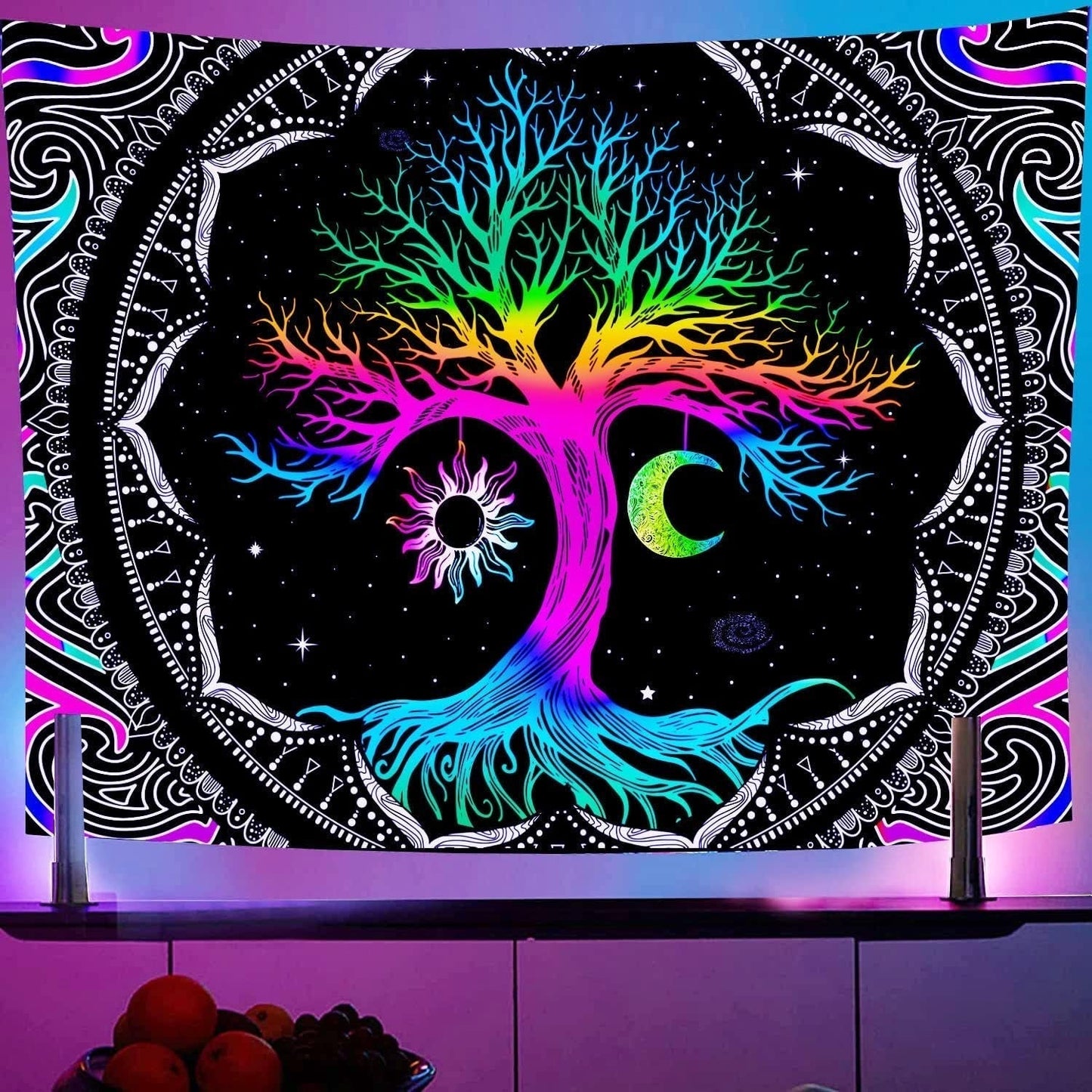 Wandteppich, fluoreszierender Baum, Leben, psychedelischer Mond, Zuhause – Accessoires und Dekorationen, Naty Shop, Standardtitel