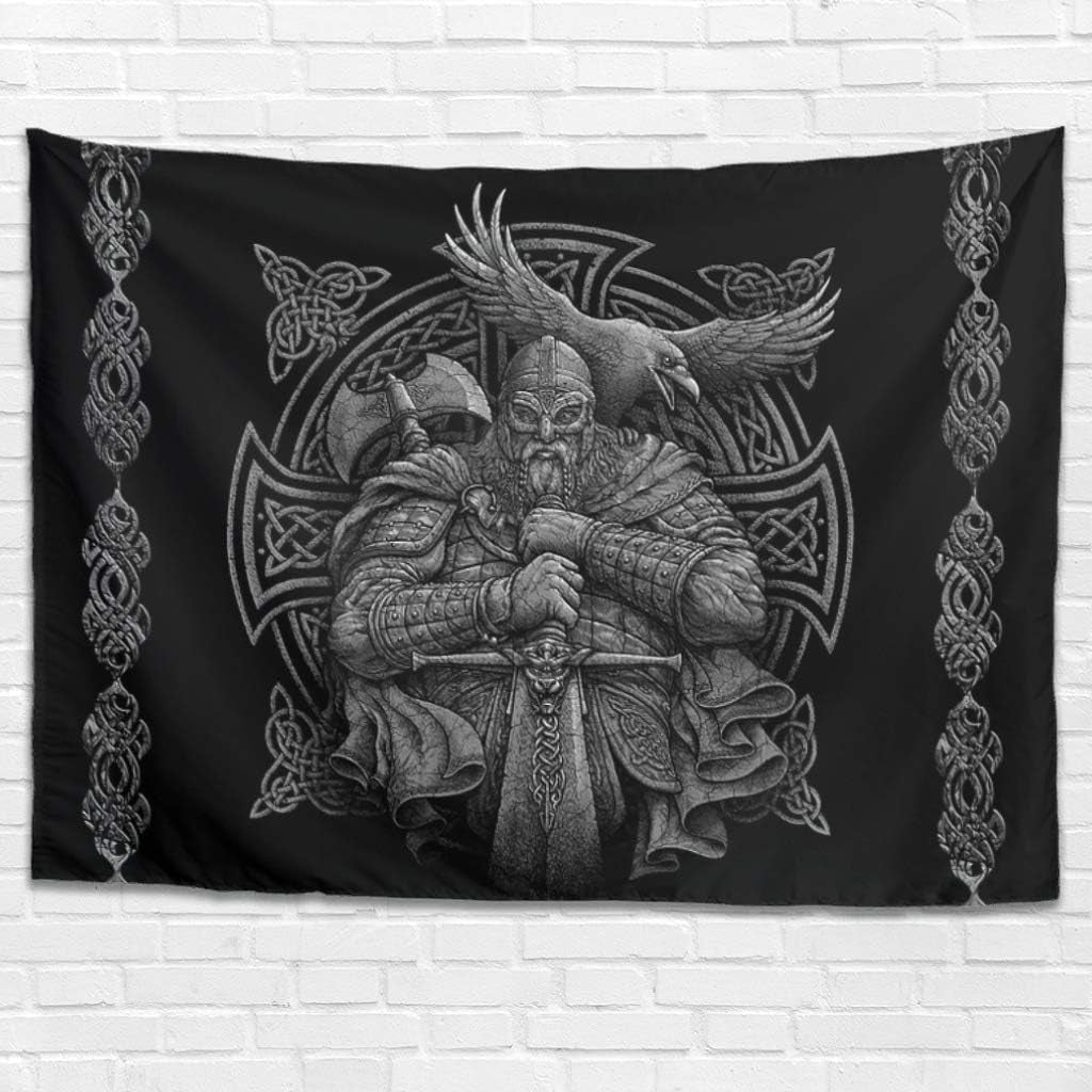 Gobelin grau Wikinger Odin Axt Schwert Rabe Kreuz Startseite - Accessoires und Dekorationen Naty Shop