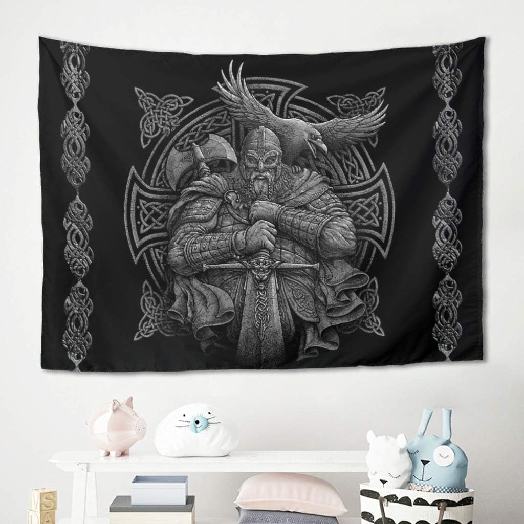 Gobelin grau Wikinger Odin Axt Schwert Rabe Kreuz Startseite - Accessoires und Dekorationen Naty Shop
