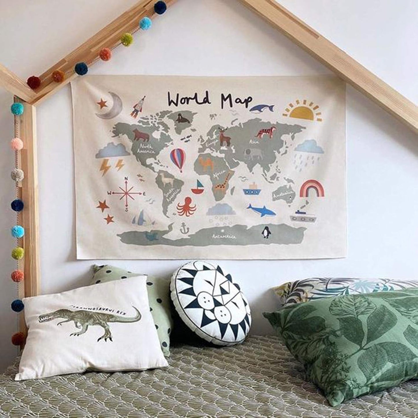 Haokaini Wandteppich Weltkarte Babybett Foto Zuhause – Accessoires und Dekorationen Naty Shop