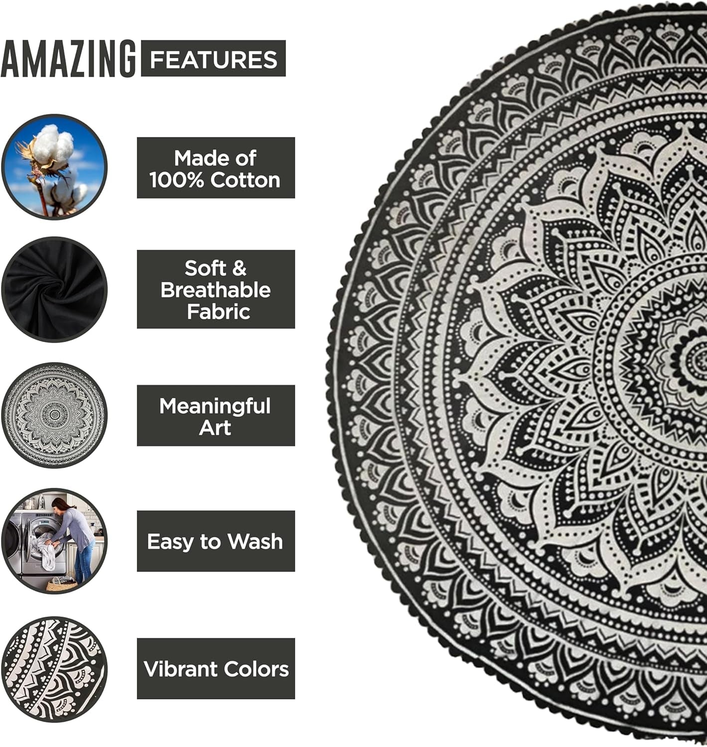 Gobelin Indien Strandtuch rund Mandala Hippiegroß indisch Zuhause - Accessoires und Dekorationen Naty Shop