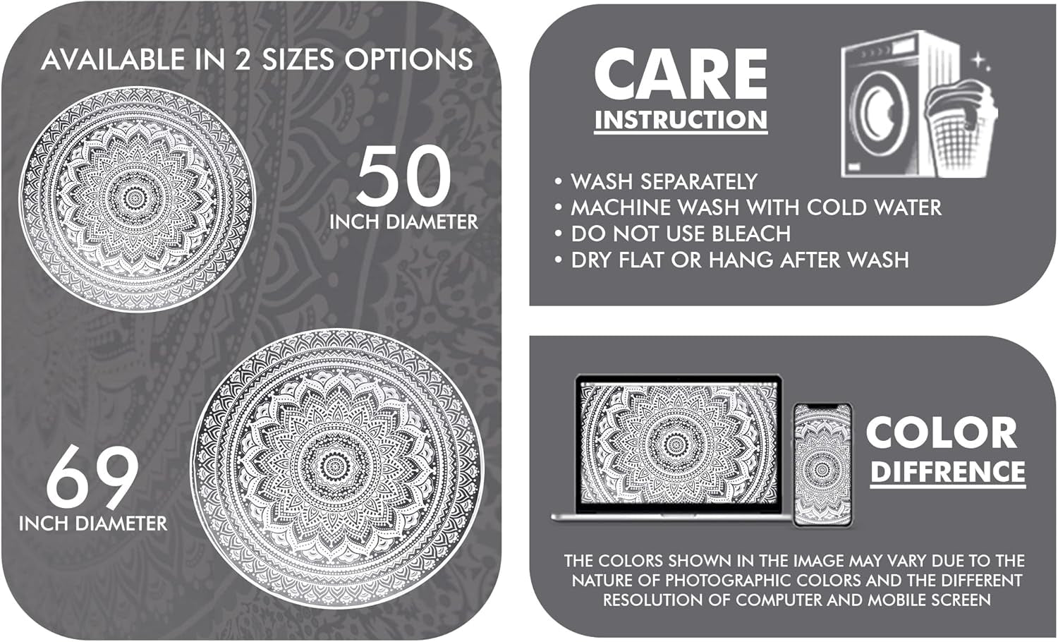Gobelin Indien Strandtuch rund Mandala Hippiegroß indisch Zuhause - Accessoires und Dekorationen Naty Shop
