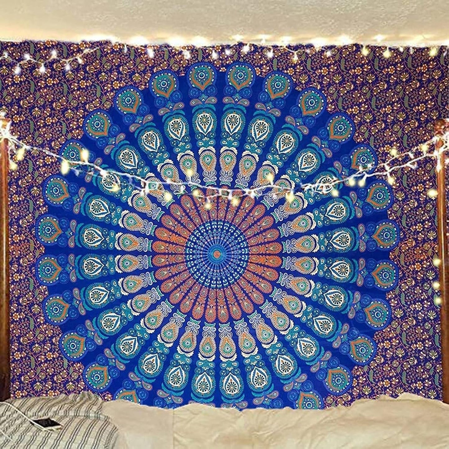 Indischer Wandteppich psychedelisches Mandala blau türkiser Elefant Zuhause – Accessoires und Dekorationen Naty Shop
