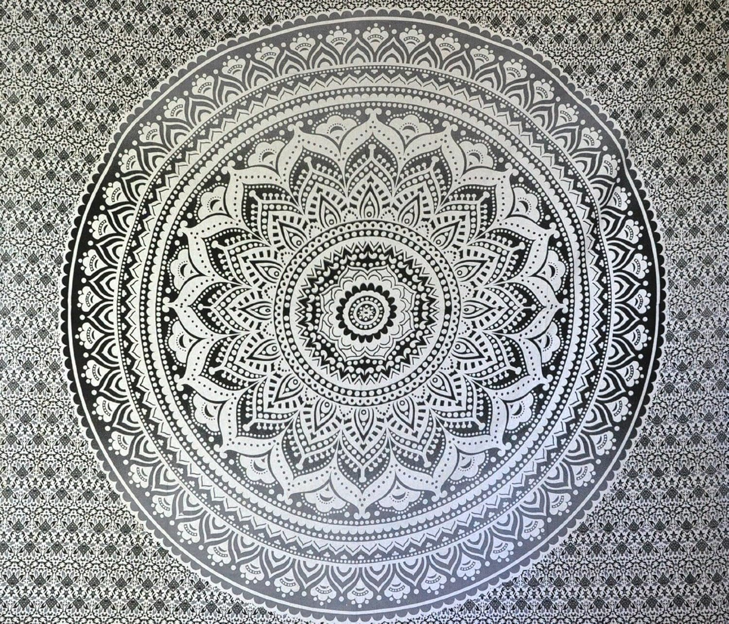 Indischer Wandteppich psychedelisches Mandala schwarz weiß India Home - Accessoires und Dekorationen Naty Shop