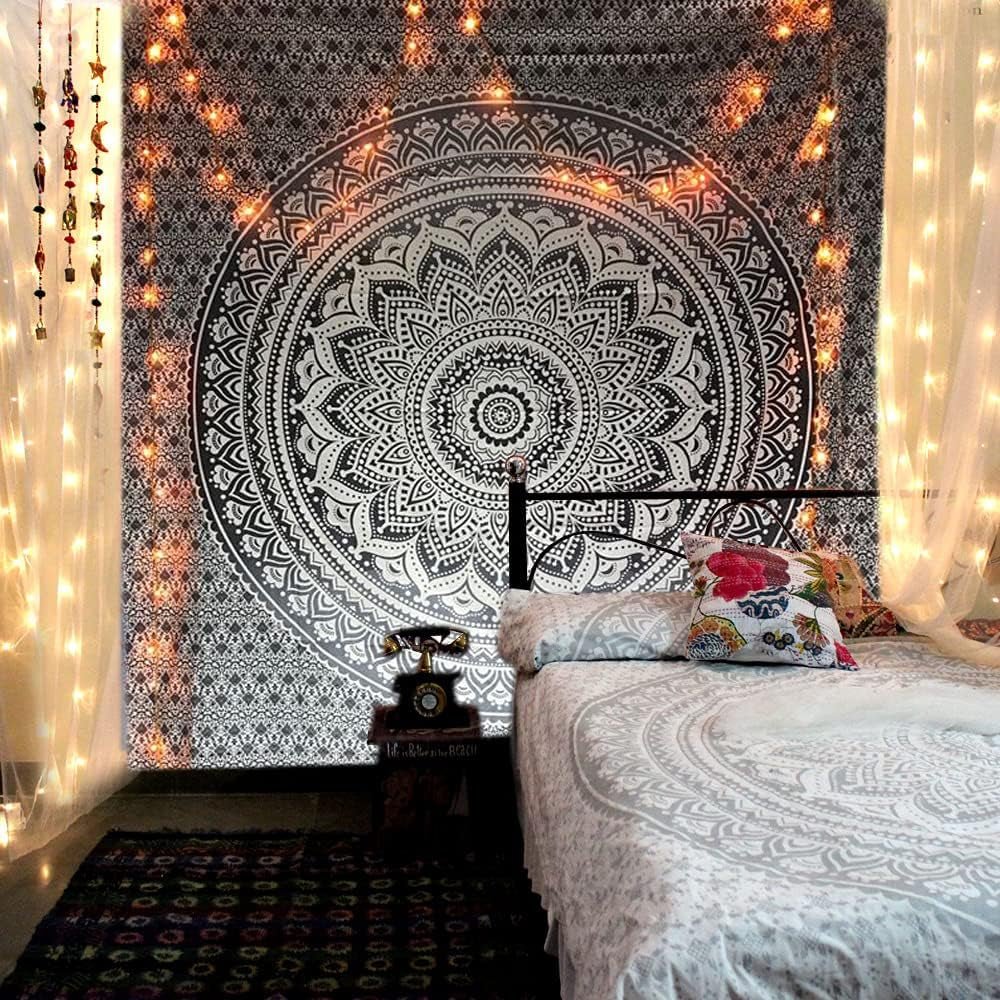 Indischer Wandteppich psychedelisches Mandala schwarz weiß India Home - Accessoires und Dekorationen Naty Shop