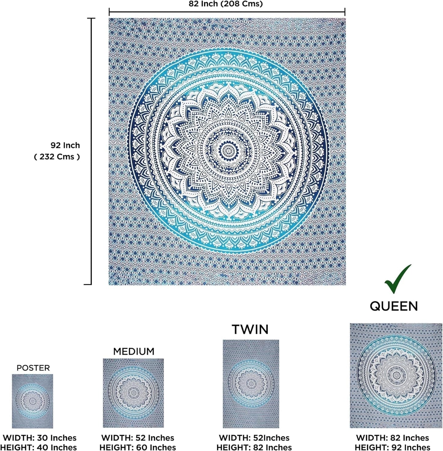 Indischer blauer Mandala-Wandteppich, ästhetische Raumdekoration, Zuhause – Accessoires und Dekorationen, Naty Shop