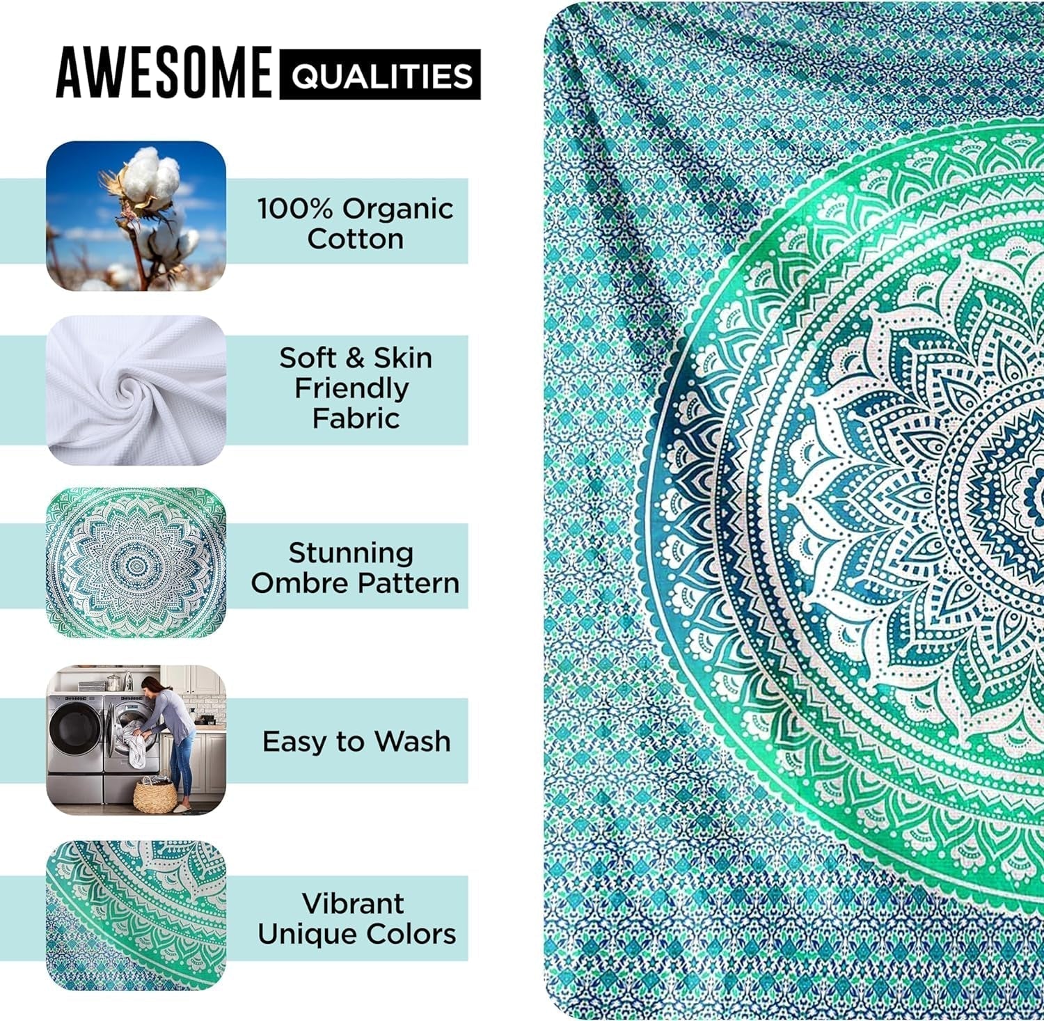 Indischer grüner Mandala-Wandteppich, ästhetische Dekoration, Heimdekoration – Accessoires und Dekorationen Naty Shop