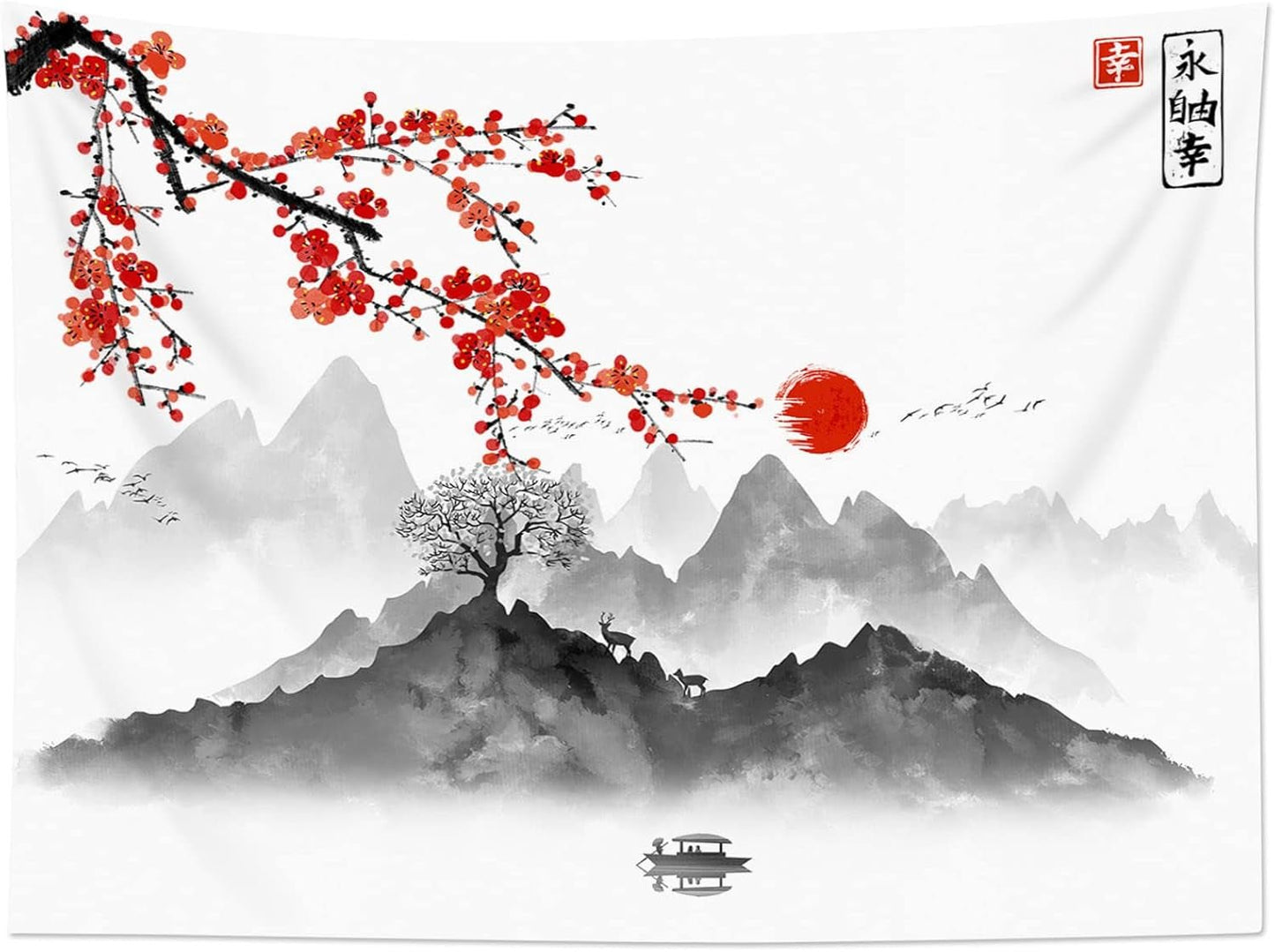 Japanischer Wandteppich, rote Kirschblüten, Sonnenwand, Zuhause – Accessoires und Dekorationen, Naty Shop
