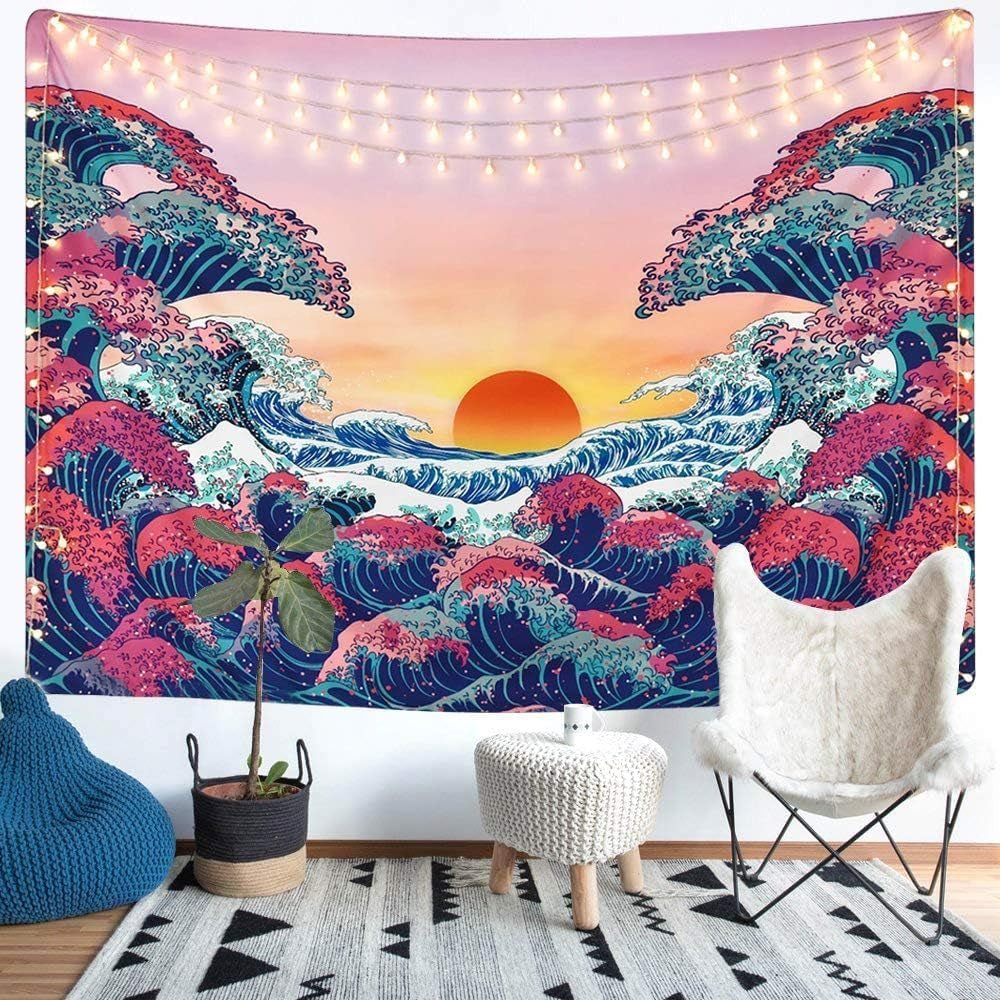 Wandteppich Lomohoo abstrakte Skizzenkunst schwarz weiß küssend Zuhause – Accessoires und Dekorationen Naty Shop Ocean Wave Orange 150 L x 130 B cm