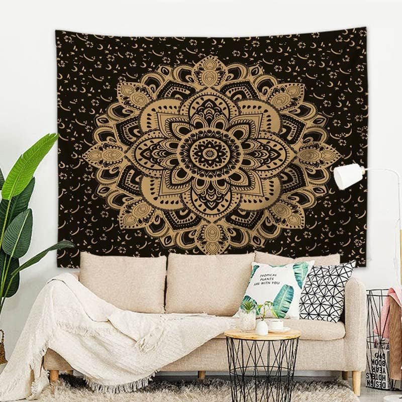 Majami Indischer Mandala-Wandteppich aus schwarzgoldenem Polyester-Canvas. Startseite – Accessoires und Dekorationen Naty Shop