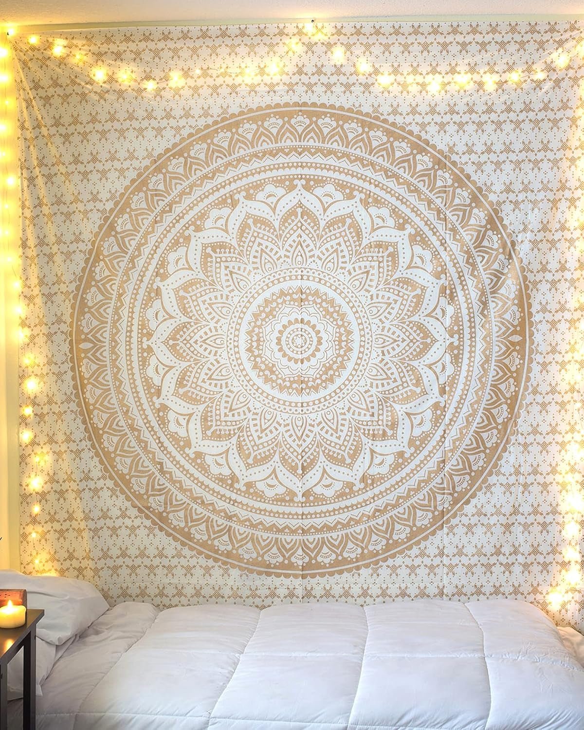 Mandala-Wandteppich, Raumdekoration, ästhetisches Gold, weiße Leinwand, Zuhause – Accessoires und Dekorationen, Naty Shop, Standardtitel