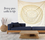 Mandala-Wandteppich, Raumdekoration, ästhetisches Gold, weiße Leinwand, Zuhause – Accessoires und Dekorationen, Naty Shop