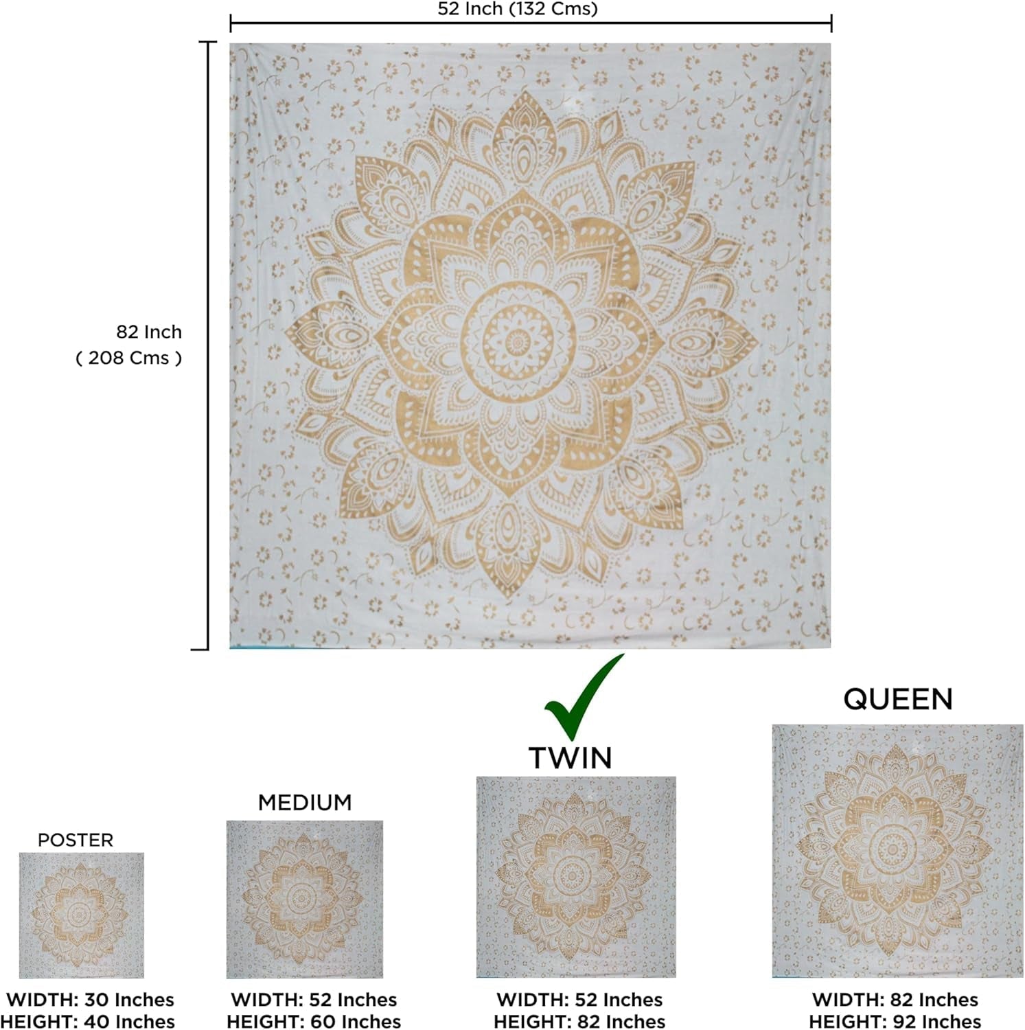 Tapisserie Mandala Raumdekoration Leinwand Weißgold Zuhause - Accessoires und Dekorationen Naty Shop