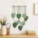Handgefertigter Wandteppich mit Holzperlen und grünen Blättern Casa – Accessoires und Dekorationen Naty Shop