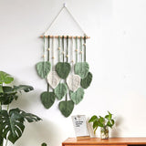 Handgefertigter Wandteppich mit Holzperlen und grünen Blättern Casa – Accessoires und Dekorationen Naty Shop