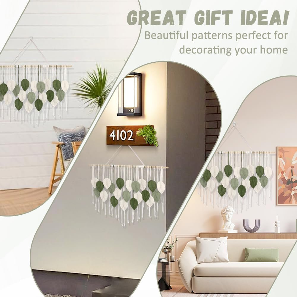 Großer kunstgewebter, handgefertigter Wandteppich mit Quasten und Blättern. Startseite – Accessoires und Dekorationen Naty Shop