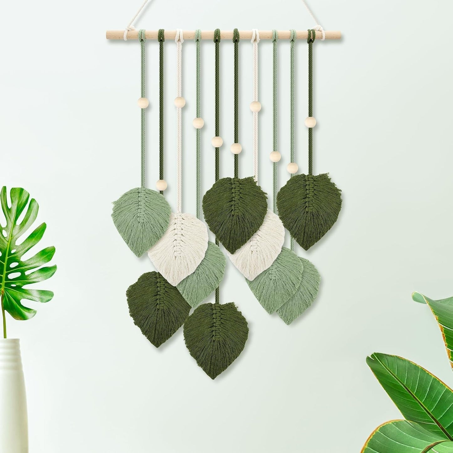 Wandteppich aus Holzperlen, grüne Blätter, Haken, Zuhause – Accessoires und Dekorationen, Naty Shop, Standardtitel