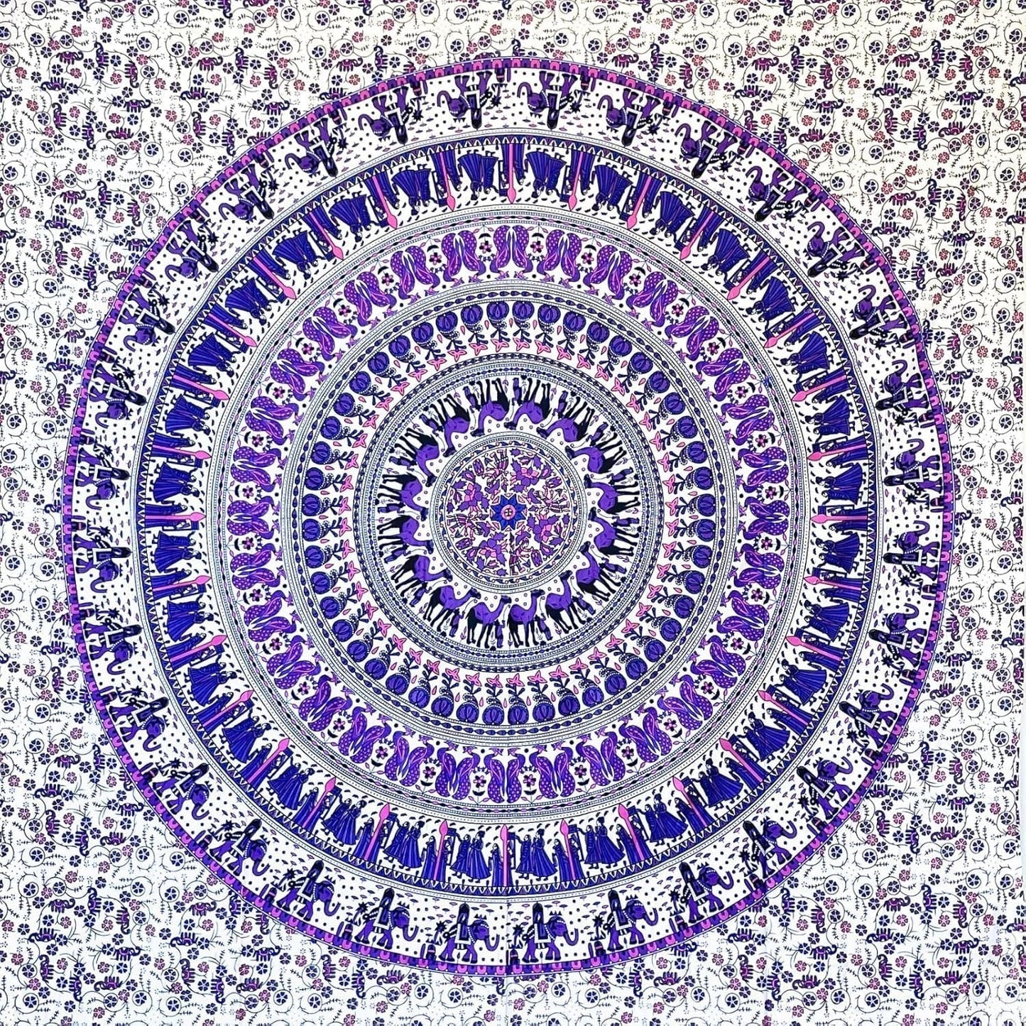 Wandteppich Momomus Mandala bunte Baumwolle orientalische Designs Zuhause - Accessoires und Dekorationen Naty Shop Weiß-Flieder 135L x 210B cm