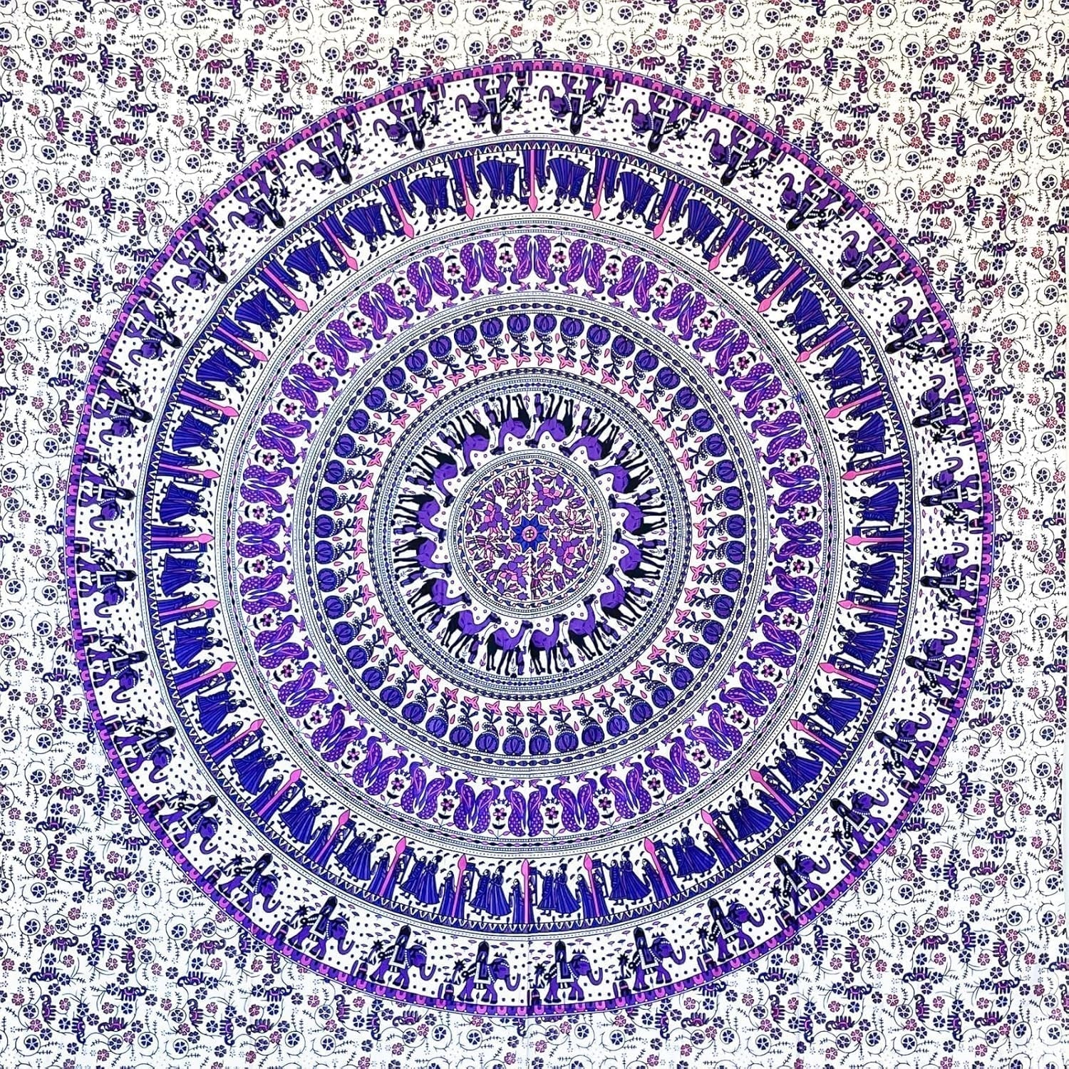 Wandteppich Momomus Mandala bunte Baumwolle orientalische Designs Zuhause - Accessoires und Dekorationen Naty Shop Weiß-Flieder 135L x 210B cm