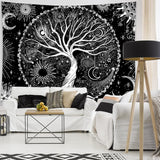 Wandteppich schwarz weiß Baumleben Wandteppich Phasen Mond Zuhause - Accessoires und Dekorationen Naty Shop
