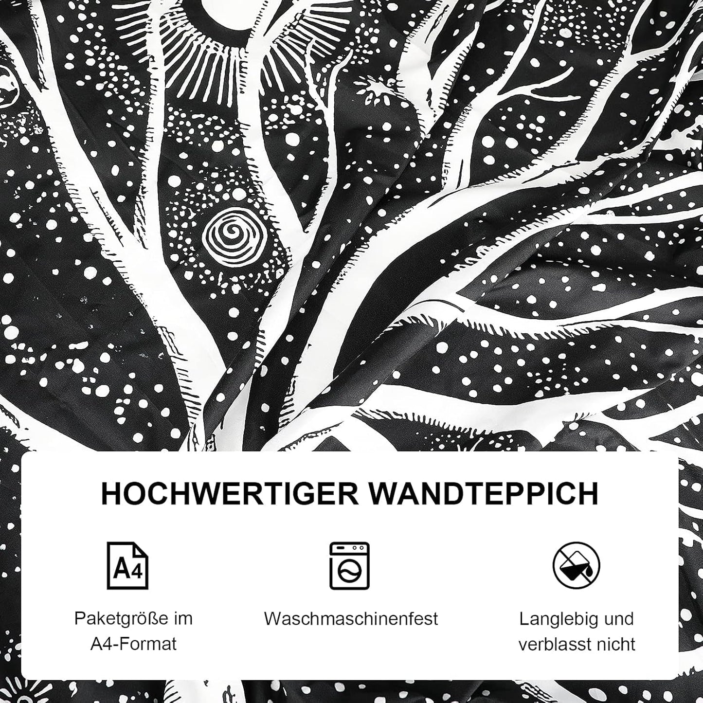 Wandteppich schwarz weiß Baumleben Wandteppich Phasen Mond Zuhause - Accessoires und Dekorationen Naty Shop