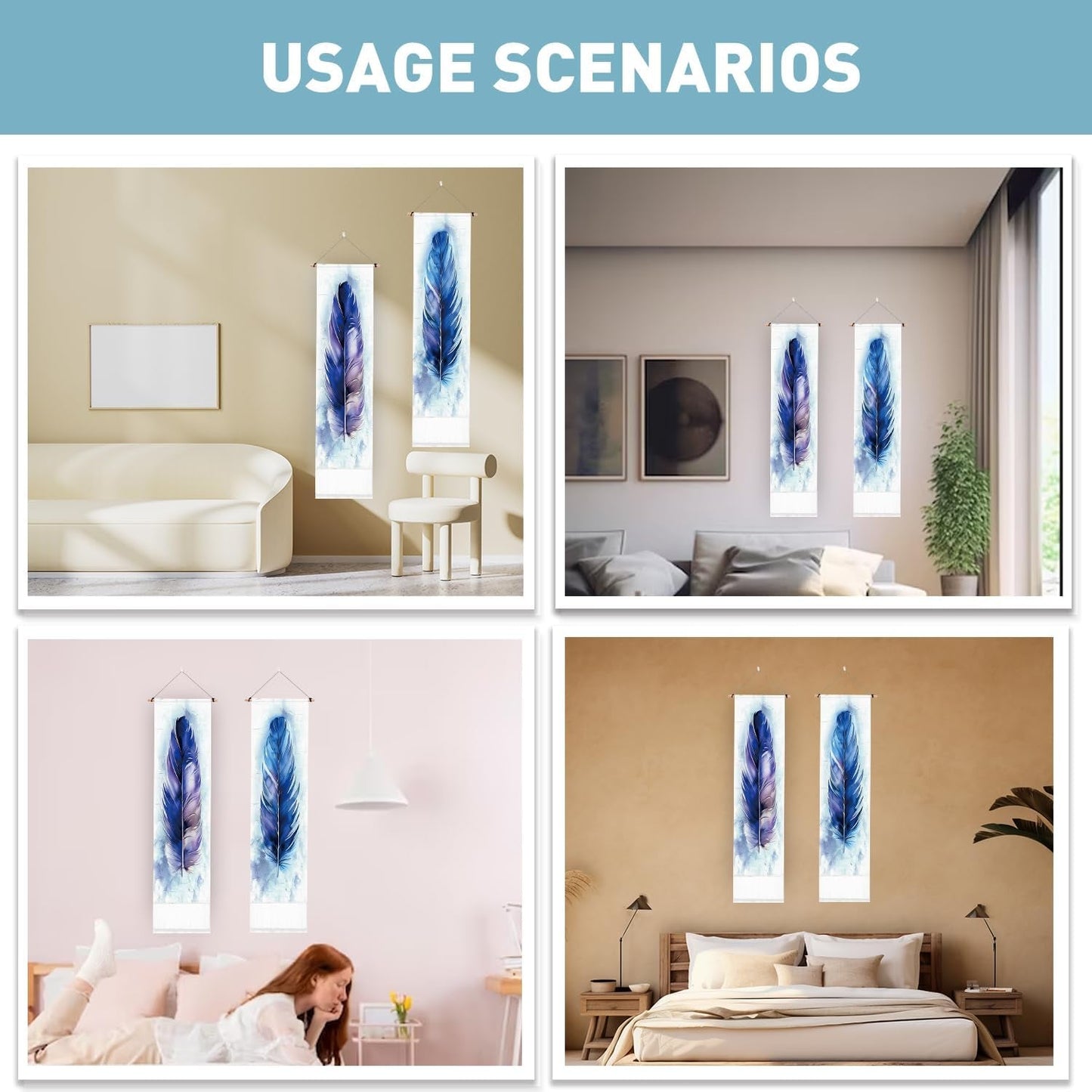 Tapisserie Pligreat Pack blauer Federteppich vertikale Wand Zuhause – Accessoires und Dekorationen Naty Shop