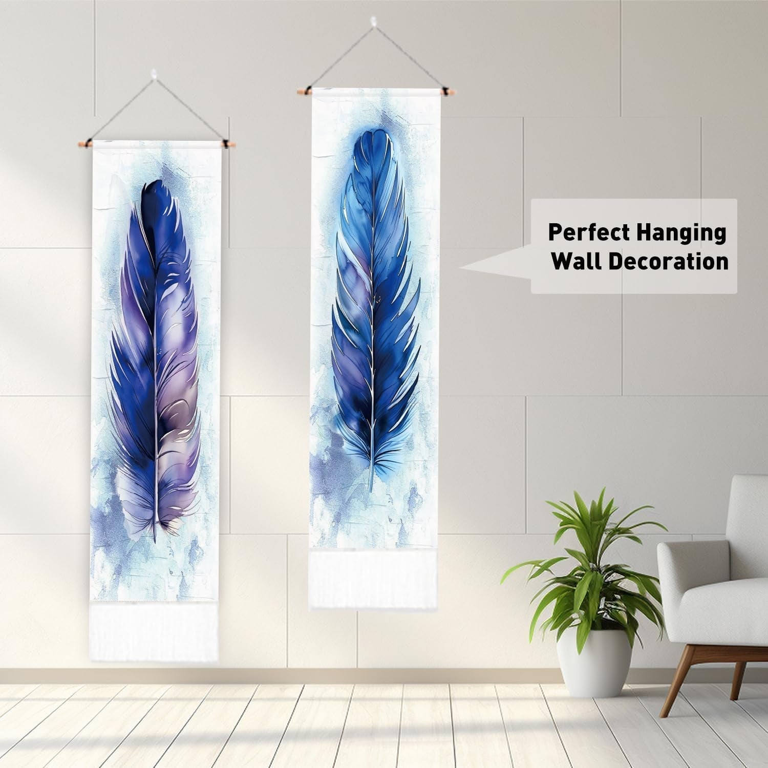 Tapisserie Pligreat Pack blauer Federteppich vertikale Wand Zuhause – Accessoires und Dekorationen Naty Shop