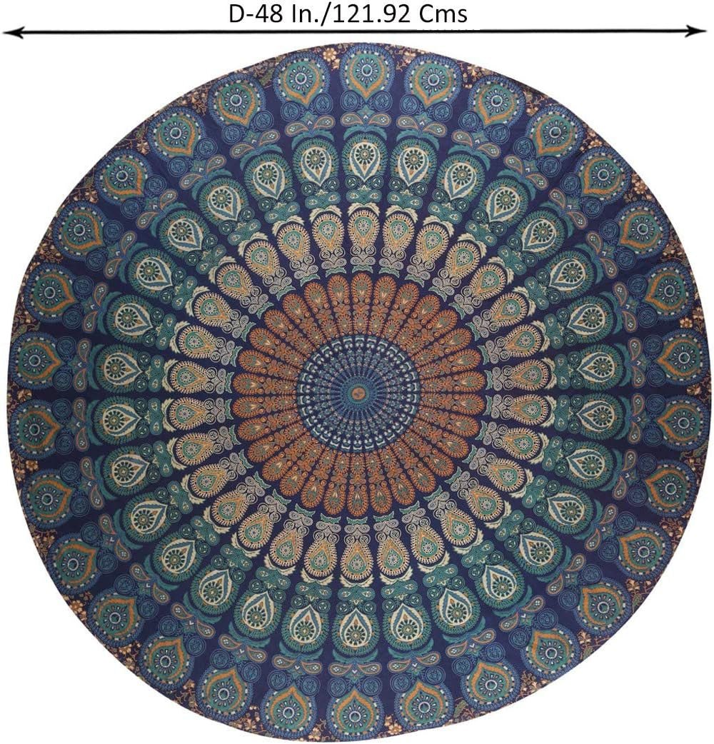 Runder Wandteppich Pfau Mandala Zentimeter Roundie Hippie vorne Zuhause – Accessoires und Dekorationen Naty Shop