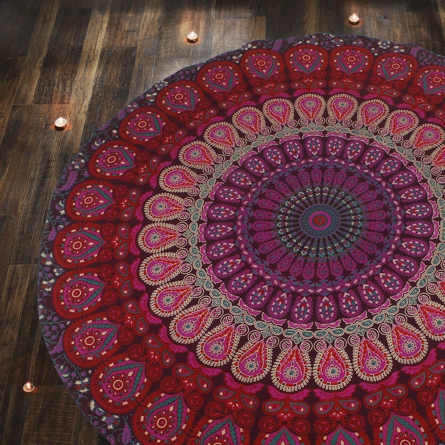 Runder Wandteppich Pfauen-Mandala Zentimeter Roundie Hippie-Gesicht Zuhause – Accessoires und Dekorationen Naty Shop Violettrosa 183 L x 183 B cm