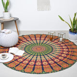 Runder Wandteppich Pfau-Mandala Zentimeter Roundie Hippie-Gesicht Zuhause – Accessoires und Dekorationen Naty Shop Goldgrün 182,9 L x 182,9 B cm
