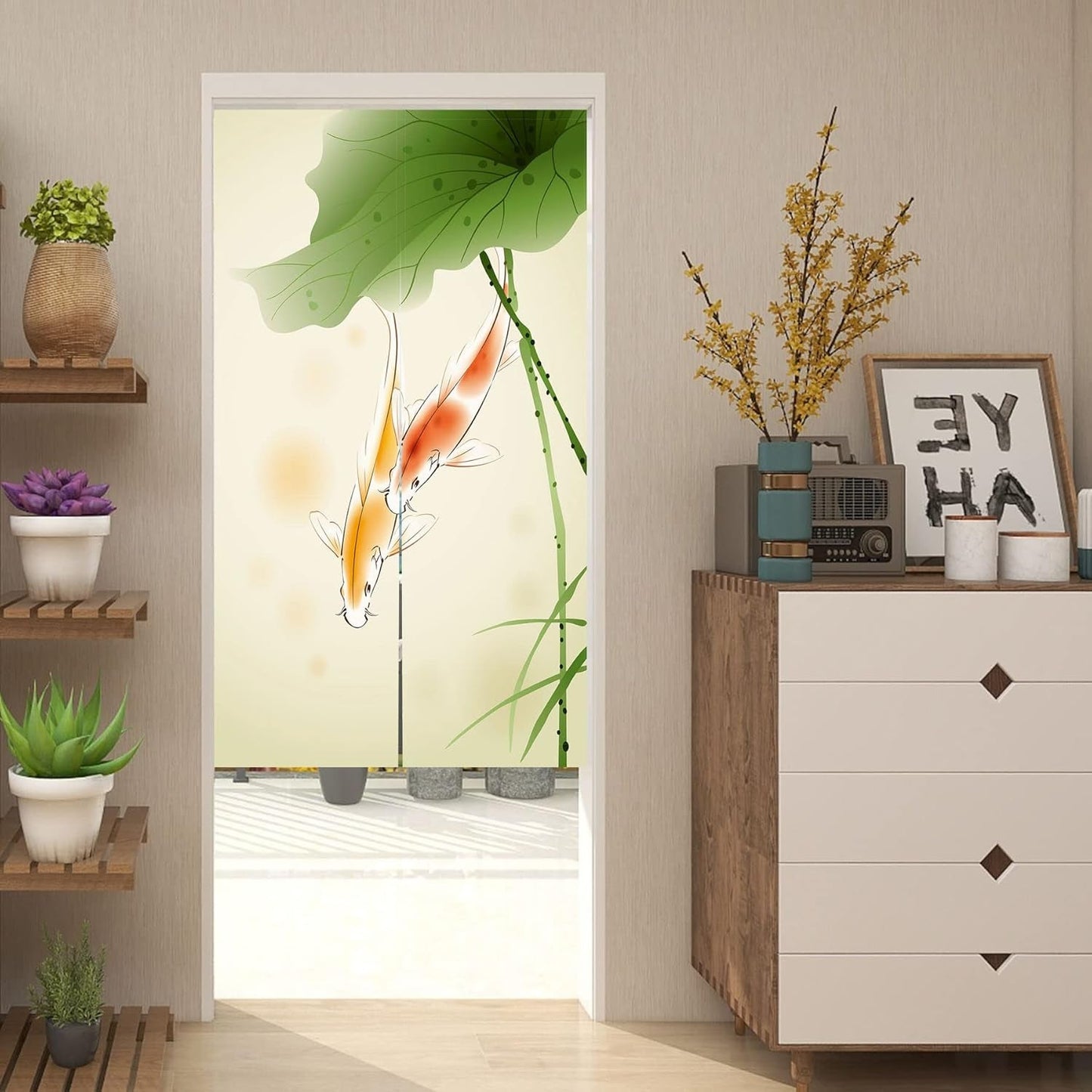 Wandteppich im japanischen Stil, dickes Noren-Leinen, langes Lotushaus – Accessoires und Dekorationen Naty Shop