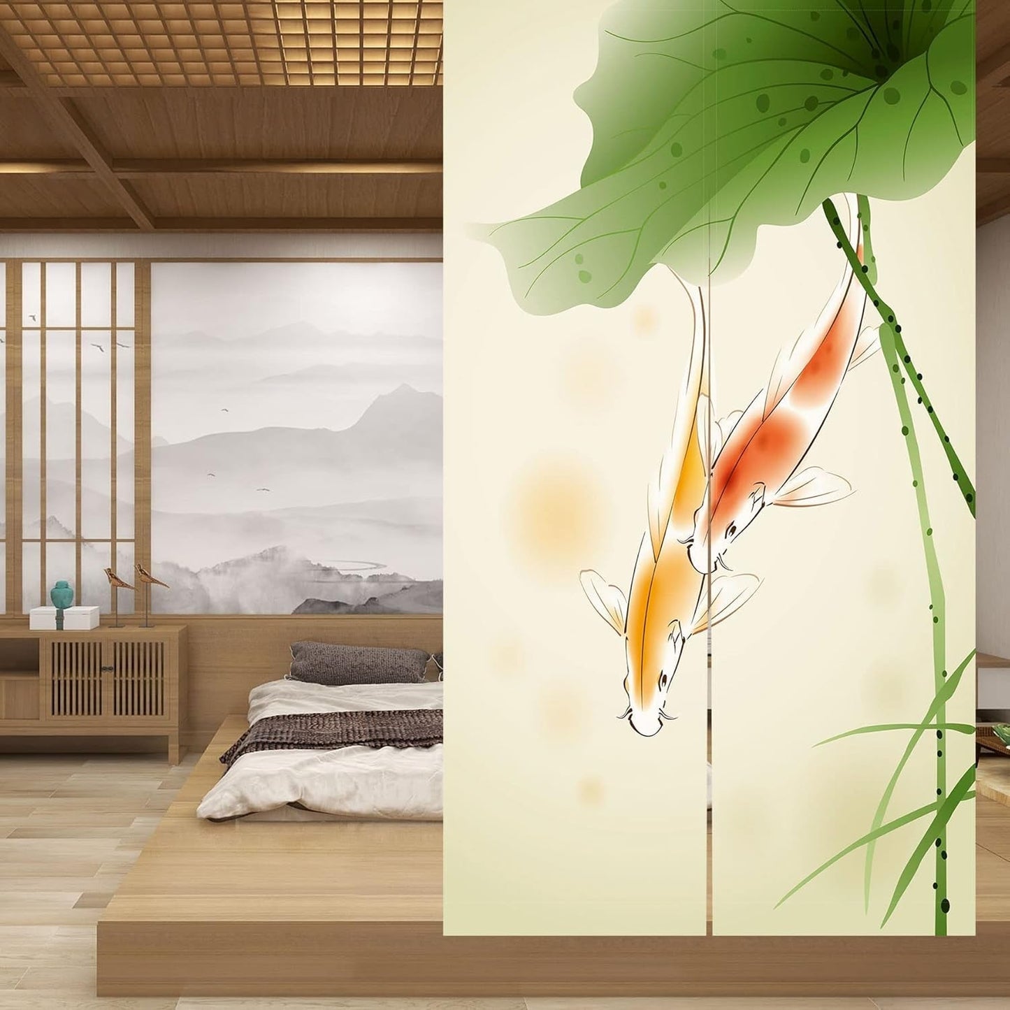 Wandteppich im japanischen Stil, dickes Noren-Leinen, langes Lotushaus – Accessoires und Dekorationen Naty Shop
