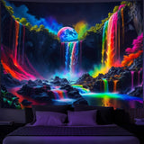 Wandteppich, Wandteppich, Planeten-Wasserfall, Fantasie, Schwarzlicht, Zuhause – Accessoires und Dekorationen, Naty Shop, 150 L x 130 B cm