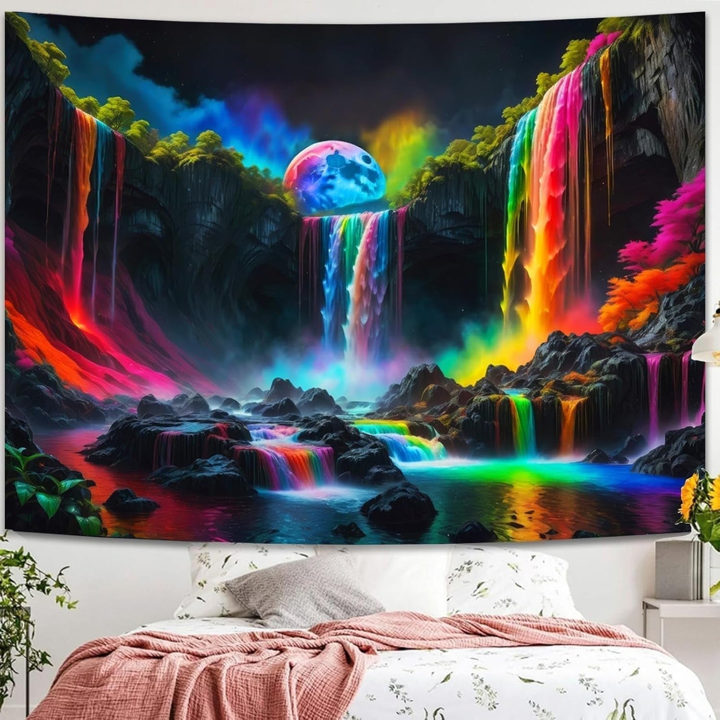 Wandteppich, Wandteppich, Planeten-Wasserfall, Fantasie, Schwarzlicht, Zuhause – Accessoires und Dekorationen, Naty Shop