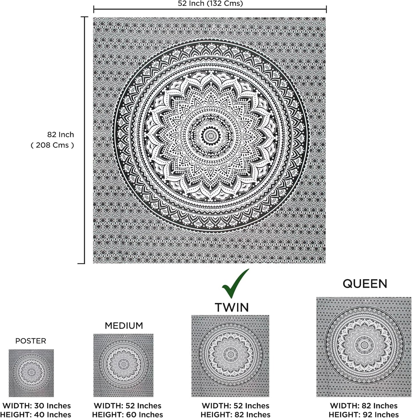 Wandteppich Wandteppich Mandala grau schwarz Wandtuch Zuhause – Accessoires und Dekorationen Naty Shop