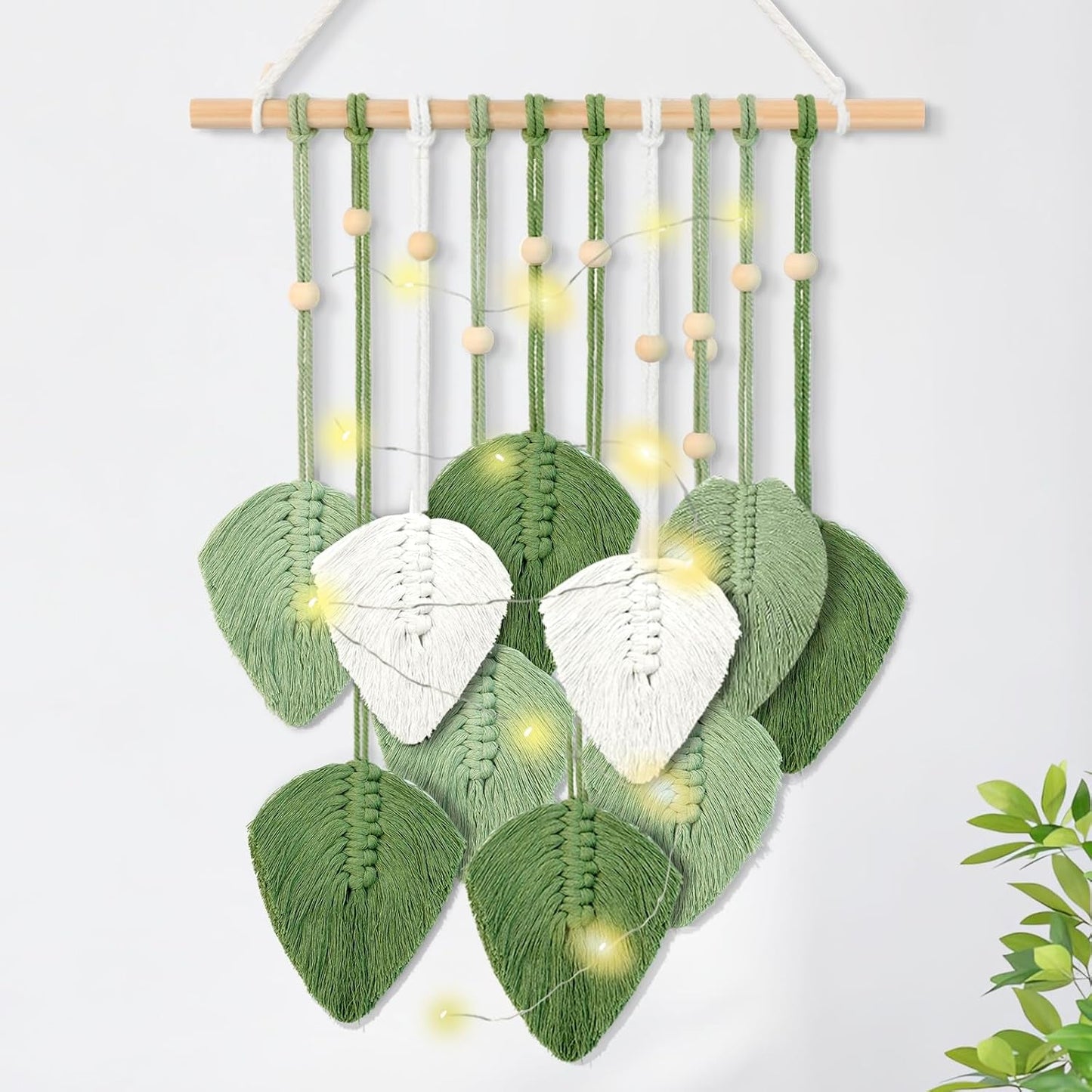 Handgewebter Wandteppich, Wanddekoration, Kinderzimmer, Zuhause – Accessoires und Dekorationen, Naty Shop, neun grüne Blätter