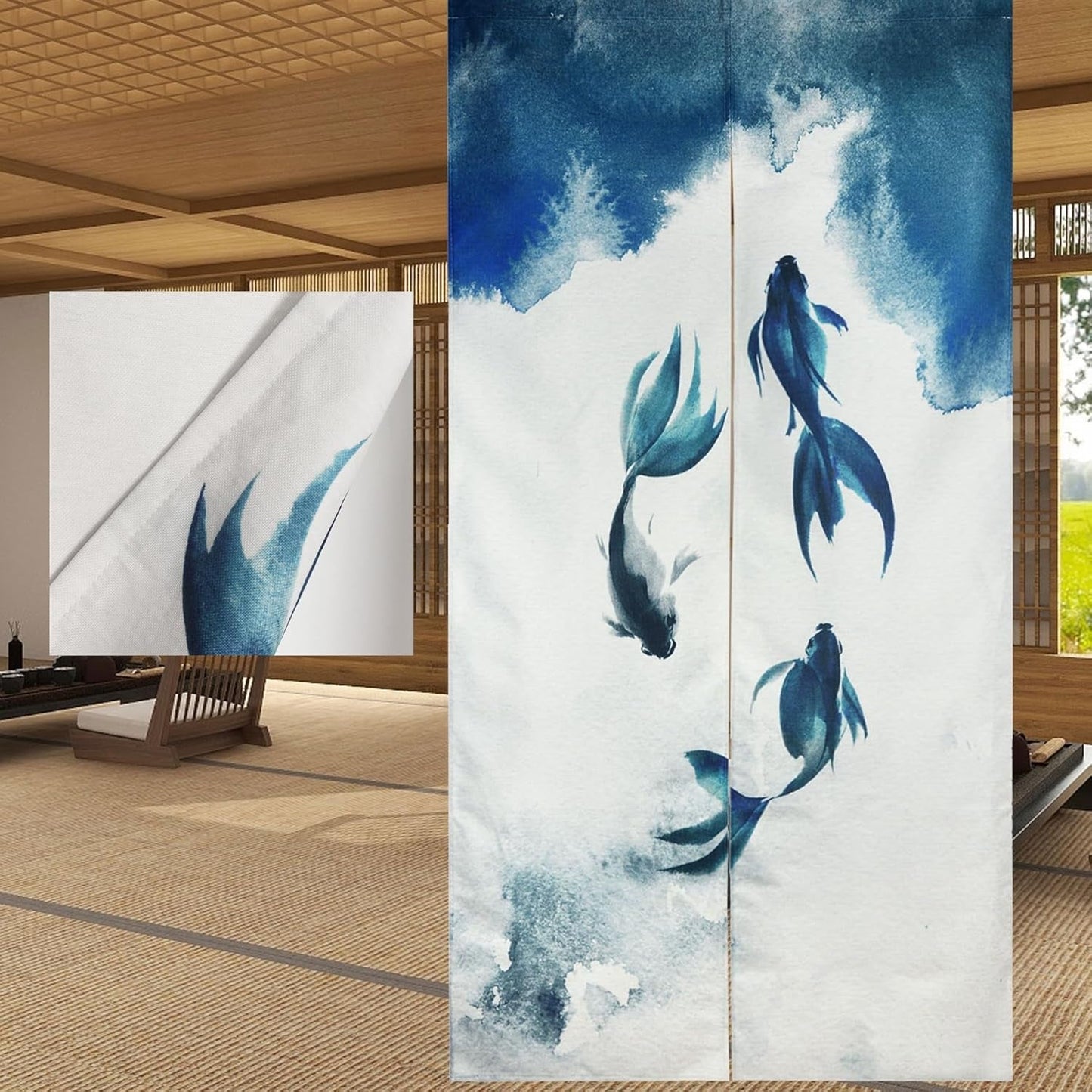 Traditioneller Wandteppich im chinesischen Stil mit dicker Tuschemalerei Noren Startseite - Accessoires und Dekorationen Naty Shop Doppelseitiger Druck 85 x 180 cm